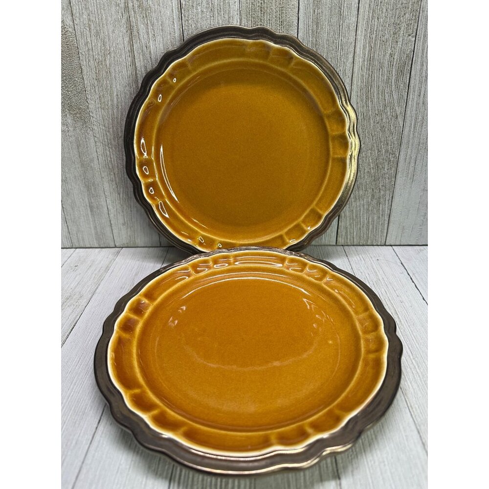 Vintage Nanette Vacher Ambiance Versailles Dinner Plates Amber Brown - Set Of 2